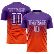 Maillot de football personnalisé orange violet-blanc par sublimation