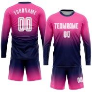 Maillot de football personnalisé à manches longues, rose, blanc et bleu marine, imprimé par sublimation Maillot de football personnalisé à manches longues, rose, blanc et bleu marine, imprimé par sublimation