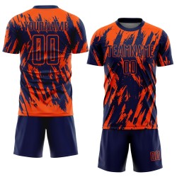 Maillot de football personnalisé orange bleu marine par sublimation