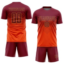 Maillot de football personnalisé par sublimation orange cramoisi-vieil or Maillot de football personnalisé par sublimation orange cramoisi-vieil or