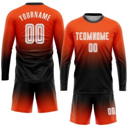 Maillot de football personnalisé à manches longues, orange, blanc et noir, imprimé par sublimation